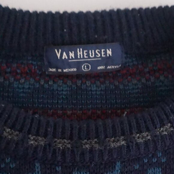 Vintage Van Heusen Navy Maroon Biggie Cosby Eclectic Knit Crewneck Sweater L - Picture 9 of 9